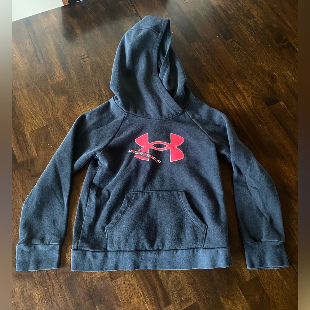 Under Armour Girls Black Pullover Hooded Sweatshirt with Pink Logo Size XS